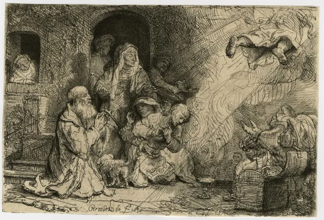 Illustration d'un ange devant un groupe de personnes